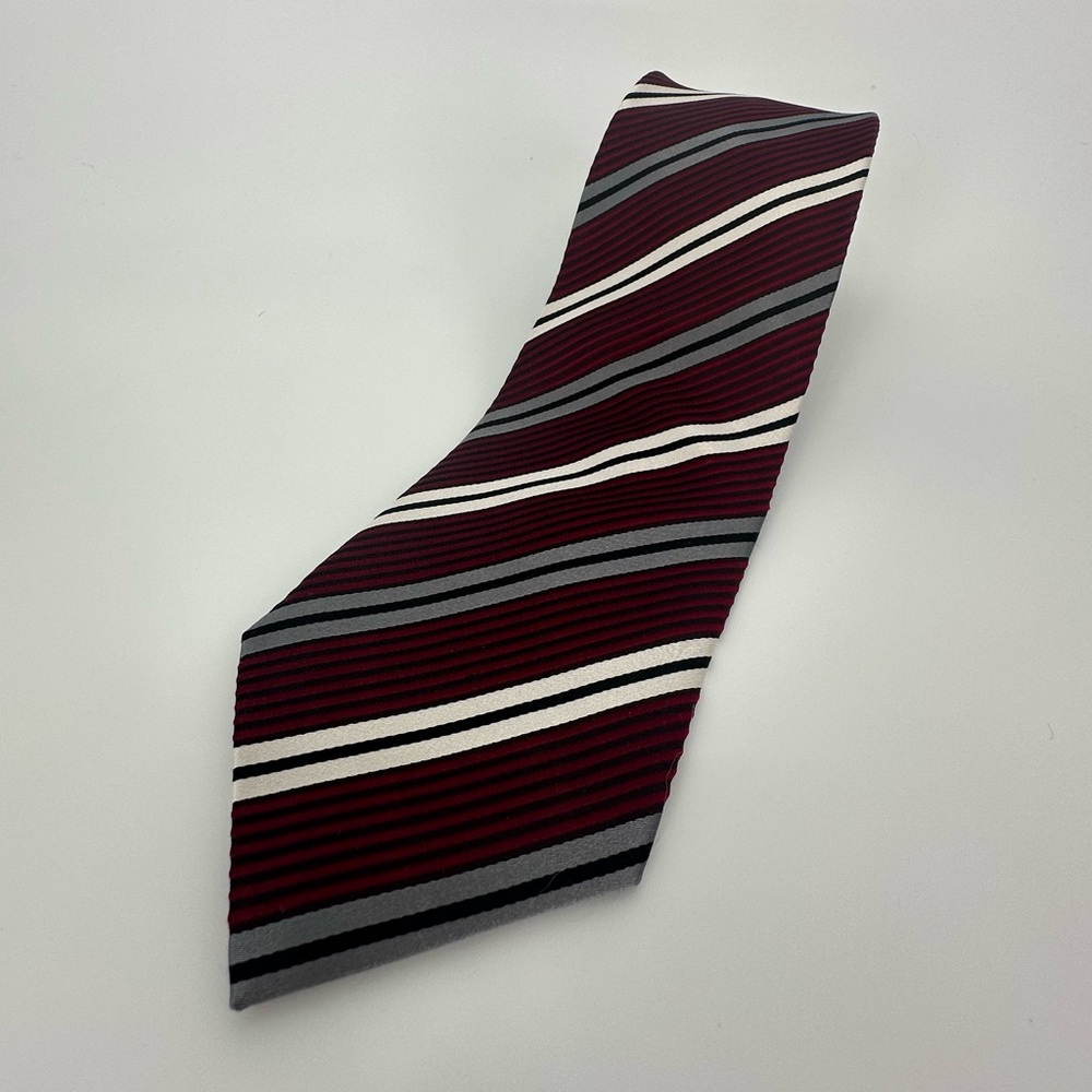 Robert Villini Couture and Gray Striped Tie Formal Business Work Career silk